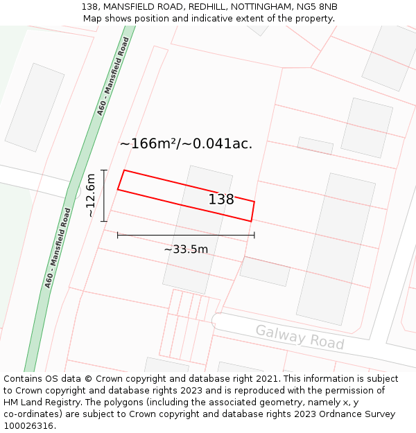 138, MANSFIELD ROAD, REDHILL, NOTTINGHAM, NG5 8NB: Plot and title map