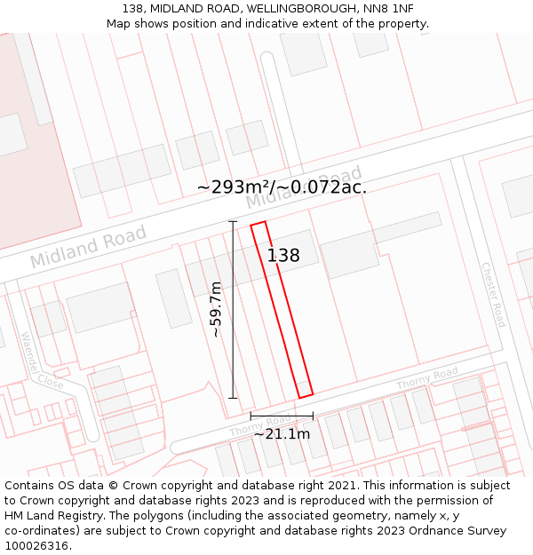 138, MIDLAND ROAD, WELLINGBOROUGH, NN8 1NF: Plot and title map