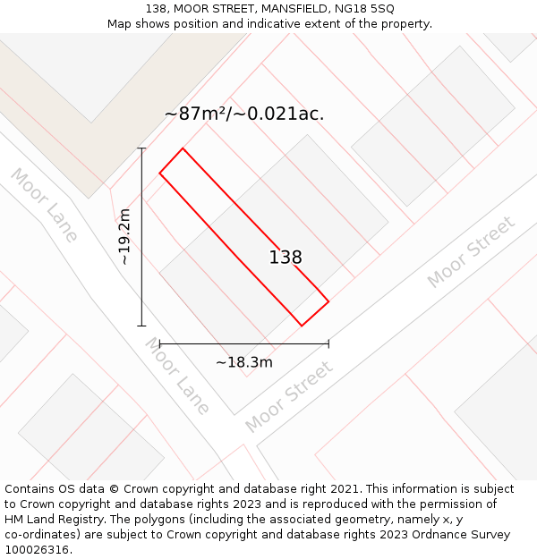 138, MOOR STREET, MANSFIELD, NG18 5SQ: Plot and title map