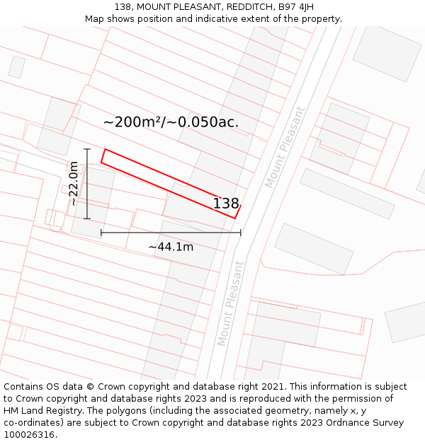 138, MOUNT PLEASANT, REDDITCH, B97 4JH: Plot and title map