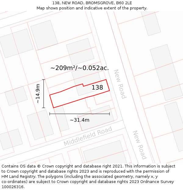 138, NEW ROAD, BROMSGROVE, B60 2LE: Plot and title map
