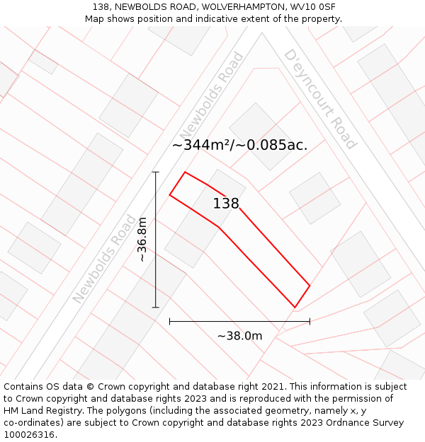 138, NEWBOLDS ROAD, WOLVERHAMPTON, WV10 0SF: Plot and title map