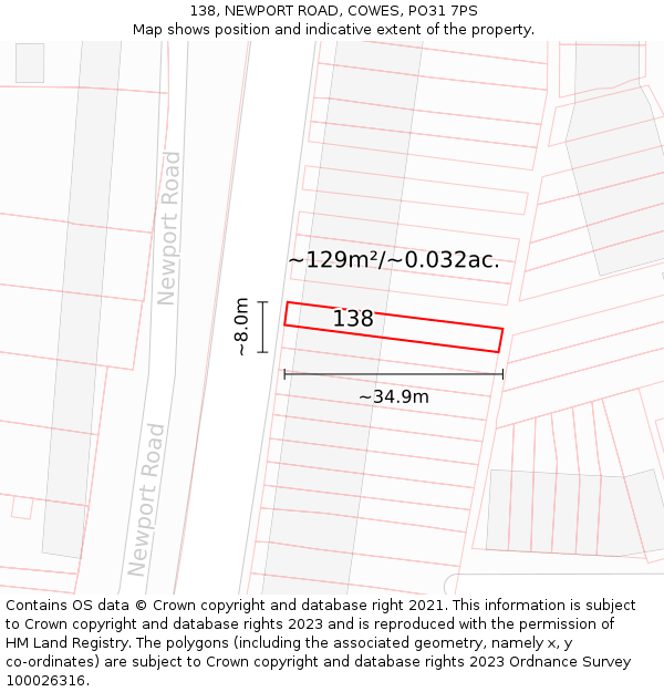138, NEWPORT ROAD, COWES, PO31 7PS: Plot and title map