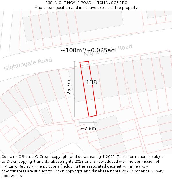 138, NIGHTINGALE ROAD, HITCHIN, SG5 1RG: Plot and title map