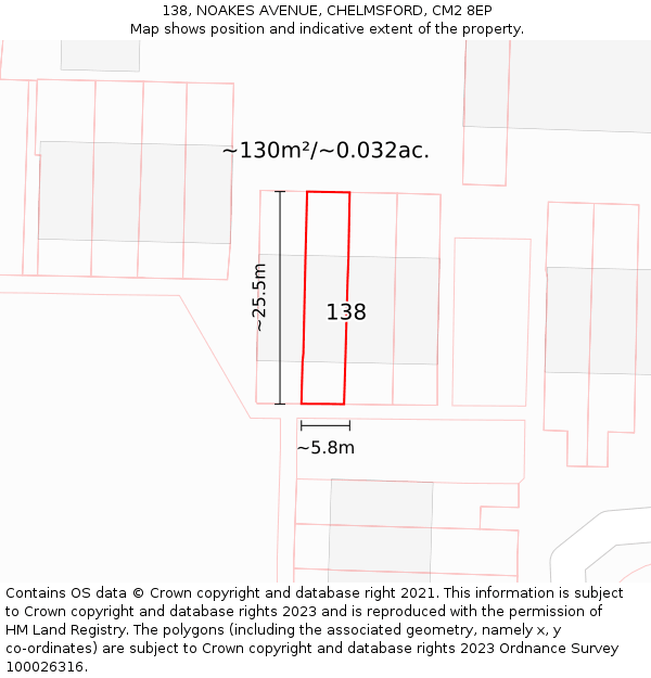 138, NOAKES AVENUE, CHELMSFORD, CM2 8EP: Plot and title map
