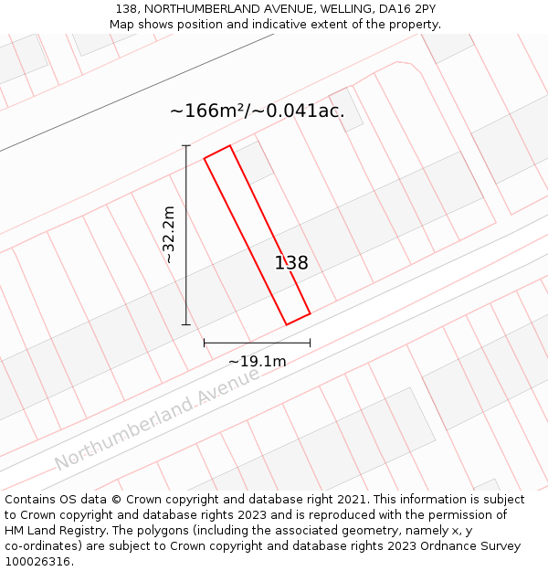 138, NORTHUMBERLAND AVENUE, WELLING, DA16 2PY: Plot and title map