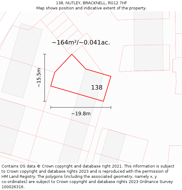 138, NUTLEY, BRACKNELL, RG12 7HF: Plot and title map