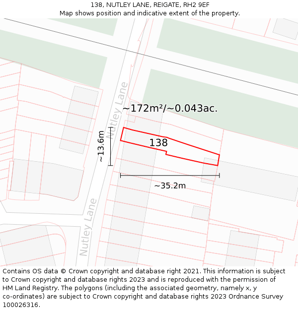 138, NUTLEY LANE, REIGATE, RH2 9EF: Plot and title map