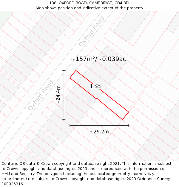 138, OXFORD ROAD, CAMBRIDGE, CB4 3PL: Plot and title map