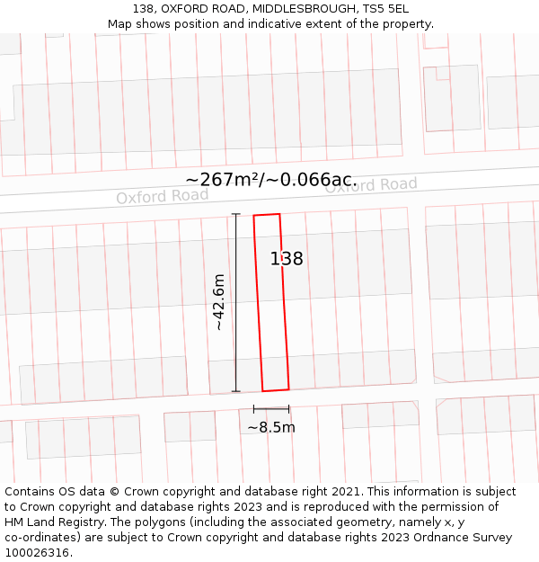 138, OXFORD ROAD, MIDDLESBROUGH, TS5 5EL: Plot and title map