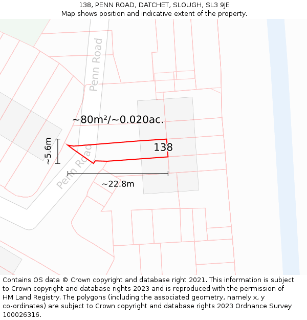 138, PENN ROAD, DATCHET, SLOUGH, SL3 9JE: Plot and title map