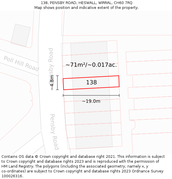 138, PENSBY ROAD, HESWALL, WIRRAL, CH60 7RQ: Plot and title map
