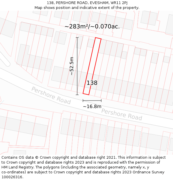 138, PERSHORE ROAD, EVESHAM, WR11 2PJ: Plot and title map
