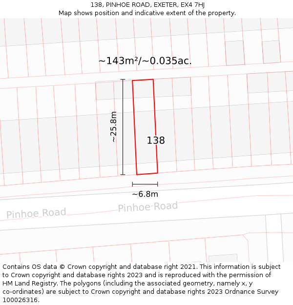 138, PINHOE ROAD, EXETER, EX4 7HJ: Plot and title map