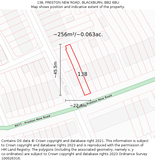 138, PRESTON NEW ROAD, BLACKBURN, BB2 6BU: Plot and title map