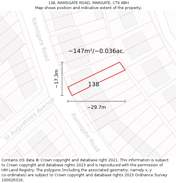 138, RAMSGATE ROAD, MARGATE, CT9 4BH: Plot and title map