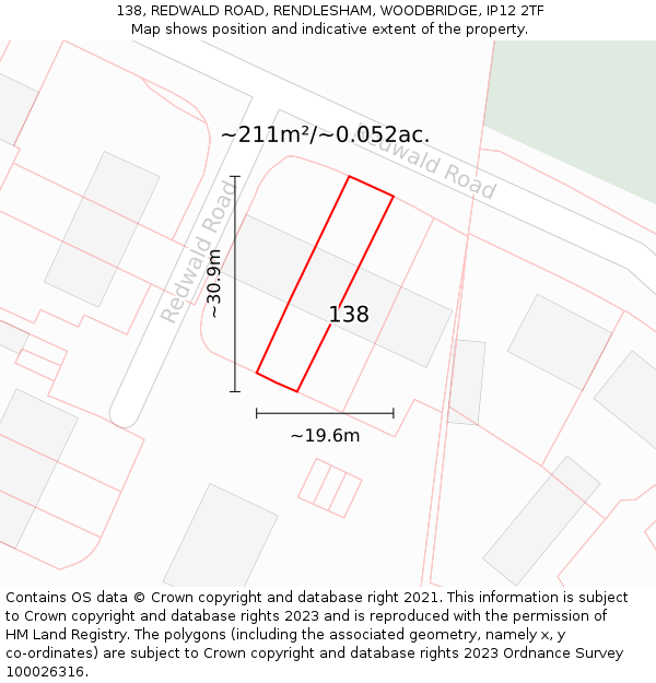 138, REDWALD ROAD, RENDLESHAM, WOODBRIDGE, IP12 2TF: Plot and title map