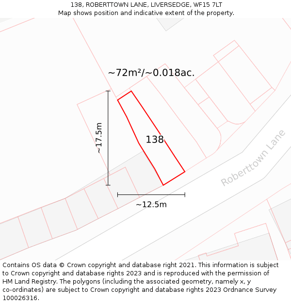 138, ROBERTTOWN LANE, LIVERSEDGE, WF15 7LT: Plot and title map
