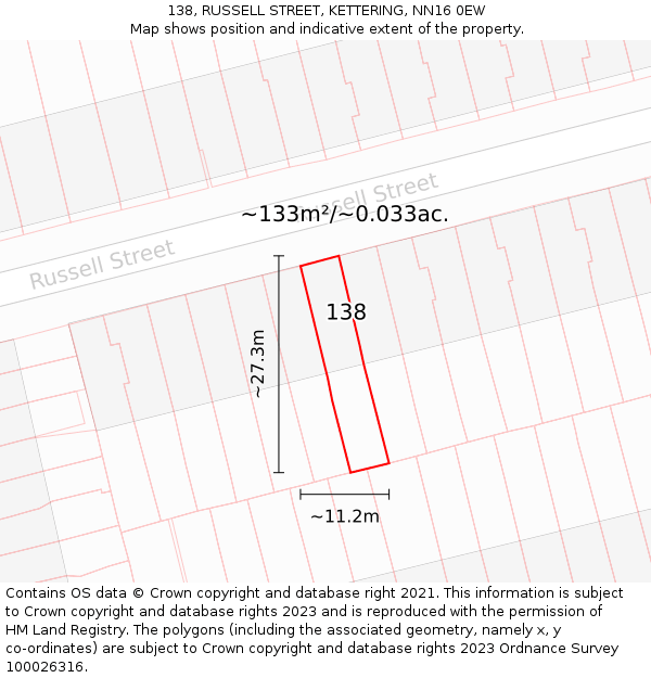 138, RUSSELL STREET, KETTERING, NN16 0EW: Plot and title map