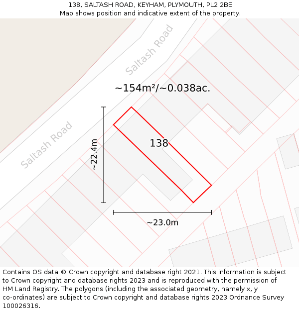 138, SALTASH ROAD, KEYHAM, PLYMOUTH, PL2 2BE: Plot and title map