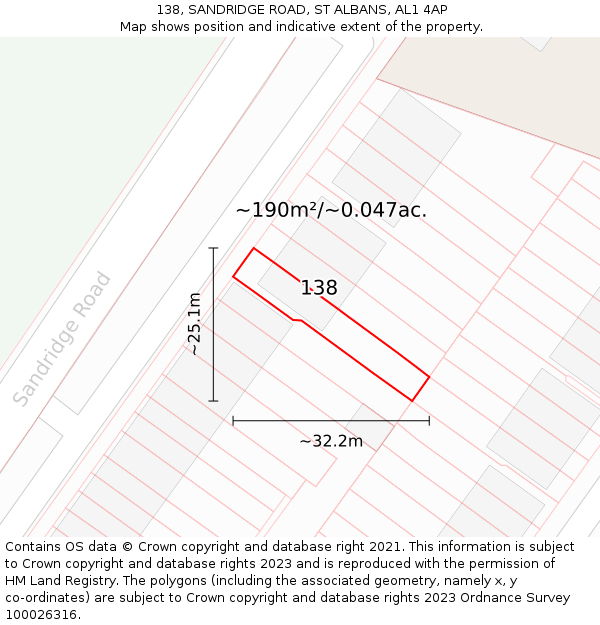 138, SANDRIDGE ROAD, ST ALBANS, AL1 4AP: Plot and title map