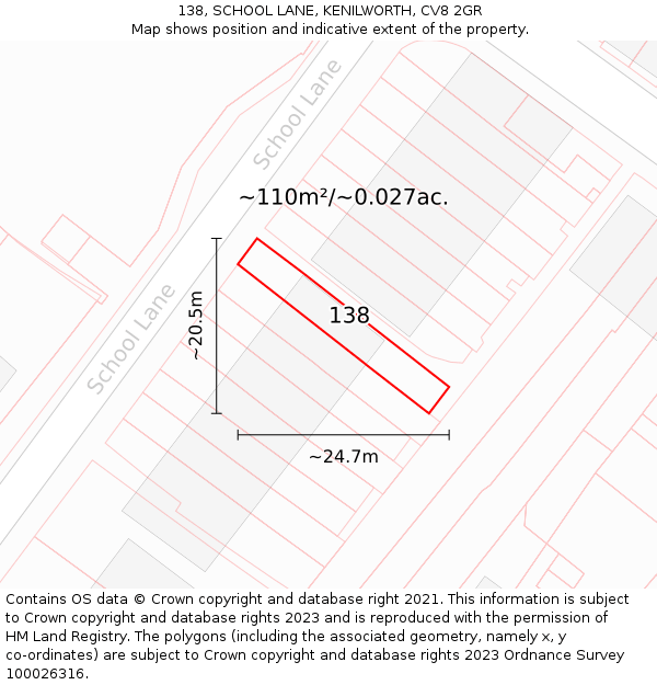 138, SCHOOL LANE, KENILWORTH, CV8 2GR: Plot and title map