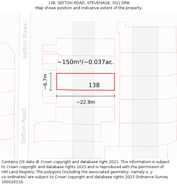 138, SEFTON ROAD, STEVENAGE, SG1 5RW: Plot and title map