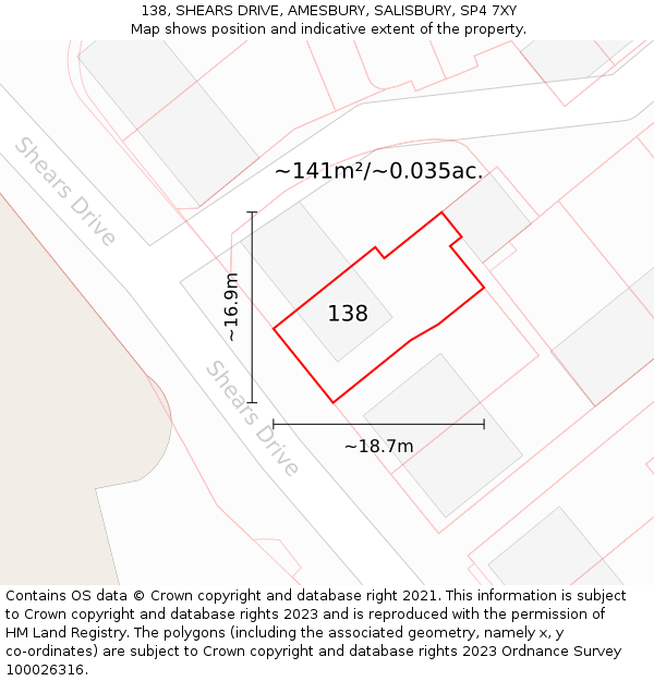 138, SHEARS DRIVE, AMESBURY, SALISBURY, SP4 7XY: Plot and title map