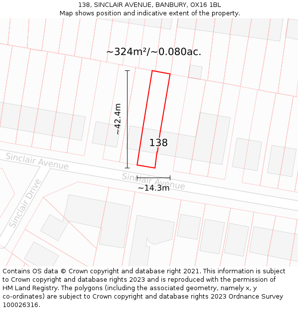 138, SINCLAIR AVENUE, BANBURY, OX16 1BL: Plot and title map