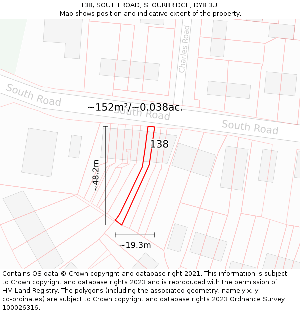 138, SOUTH ROAD, STOURBRIDGE, DY8 3UL: Plot and title map