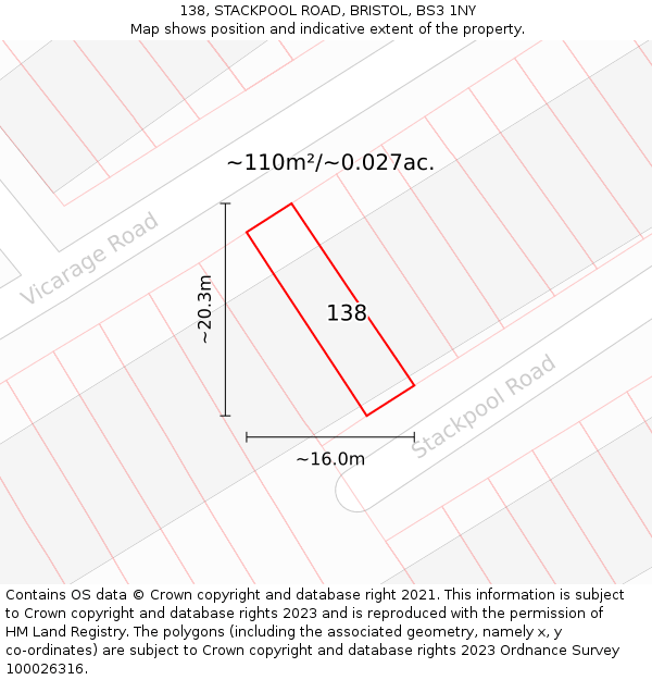 138, STACKPOOL ROAD, BRISTOL, BS3 1NY: Plot and title map