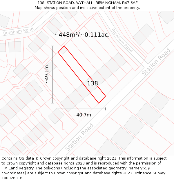 138, STATION ROAD, WYTHALL, BIRMINGHAM, B47 6AE: Plot and title map
