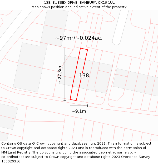 138, SUSSEX DRIVE, BANBURY, OX16 1UL: Plot and title map