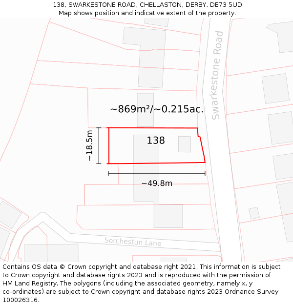 138, SWARKESTONE ROAD, CHELLASTON, DERBY, DE73 5UD: Plot and title map