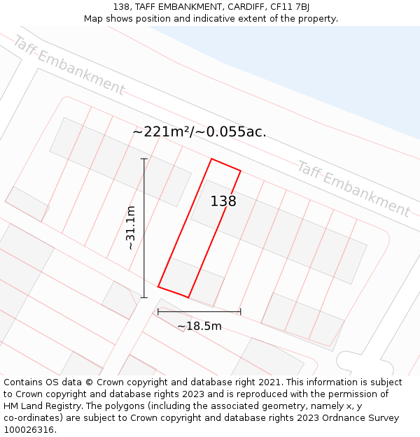 138, TAFF EMBANKMENT, CARDIFF, CF11 7BJ: Plot and title map