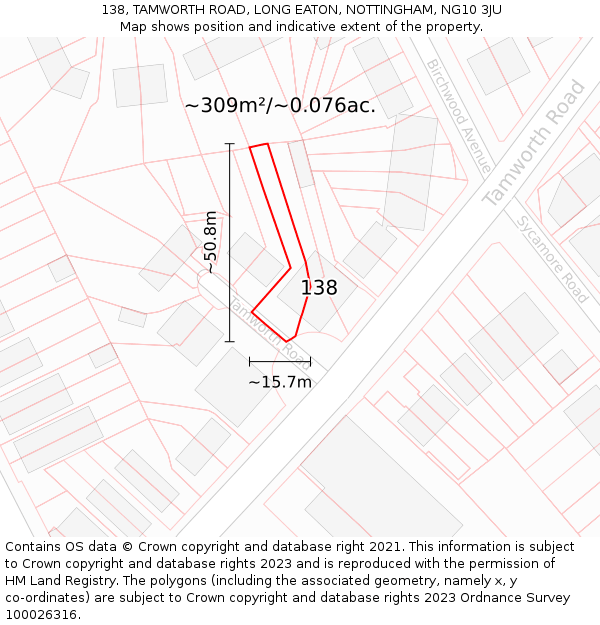138, TAMWORTH ROAD, LONG EATON, NOTTINGHAM, NG10 3JU: Plot and title map