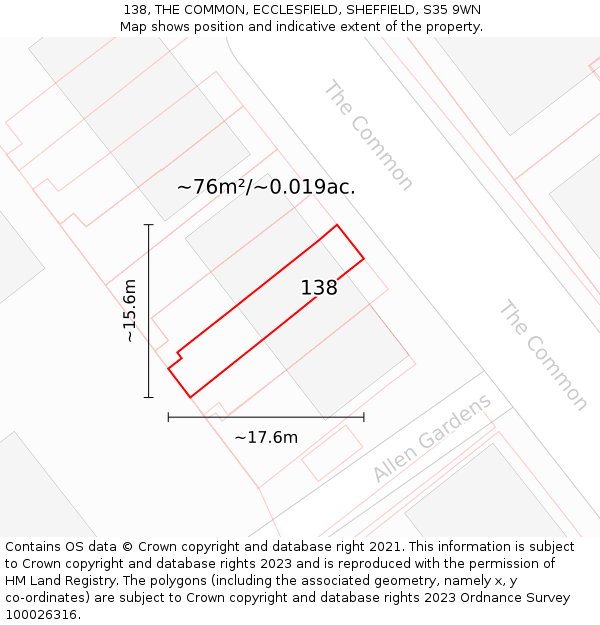 138, THE COMMON, ECCLESFIELD, SHEFFIELD, S35 9WN: Plot and title map