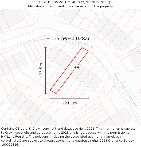 138, THE OLD COMMON, CHALFORD, STROUD, GL6 8JT: Plot and title map