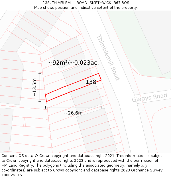 138, THIMBLEMILL ROAD, SMETHWICK, B67 5QS: Plot and title map