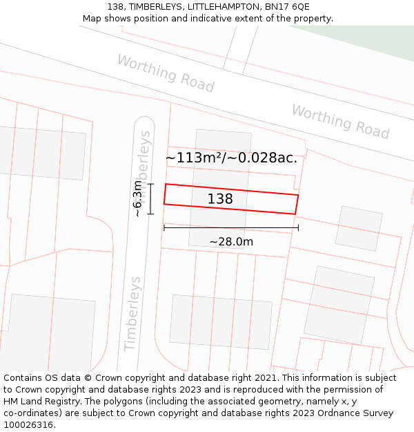 138, TIMBERLEYS, LITTLEHAMPTON, BN17 6QE: Plot and title map