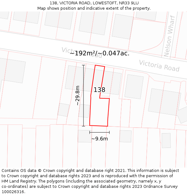 138, VICTORIA ROAD, LOWESTOFT, NR33 9LU: Plot and title map
