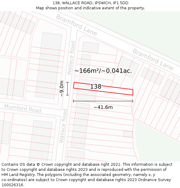 138, WALLACE ROAD, IPSWICH, IP1 5DD: Plot and title map