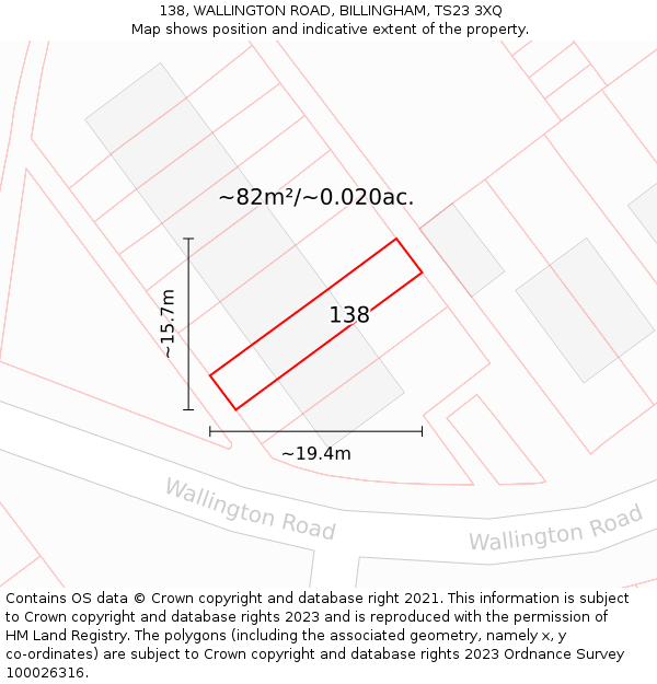 138, WALLINGTON ROAD, BILLINGHAM, TS23 3XQ: Plot and title map