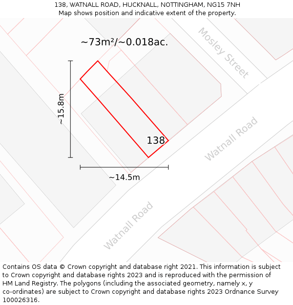 138, WATNALL ROAD, HUCKNALL, NOTTINGHAM, NG15 7NH: Plot and title map