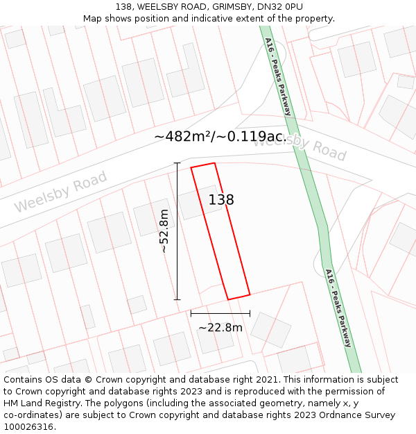 138, WEELSBY ROAD, GRIMSBY, DN32 0PU: Plot and title map