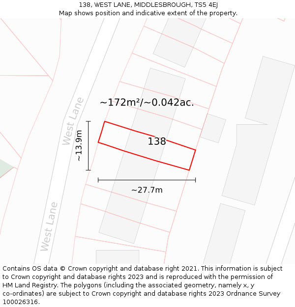 138, WEST LANE, MIDDLESBROUGH, TS5 4EJ: Plot and title map