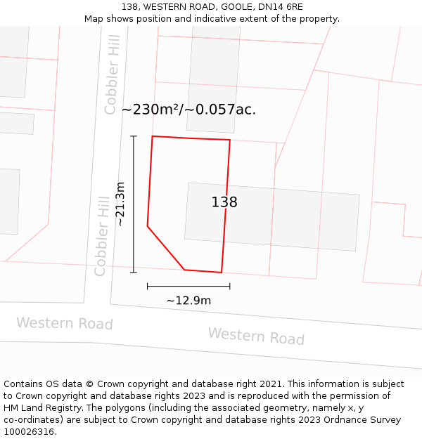 138, WESTERN ROAD, GOOLE, DN14 6RE: Plot and title map