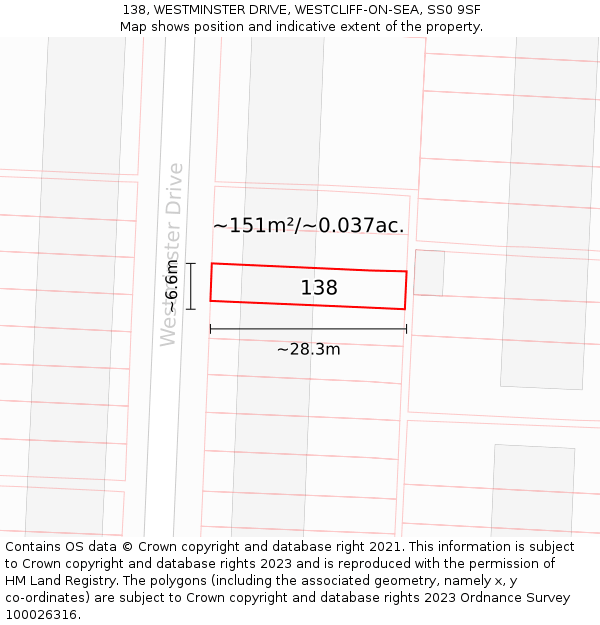 138, WESTMINSTER DRIVE, WESTCLIFF-ON-SEA, SS0 9SF: Plot and title map