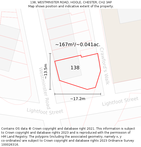 138, WESTMINSTER ROAD, HOOLE, CHESTER, CH2 3AP: Plot and title map