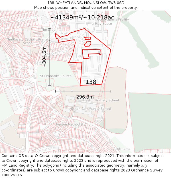 138, WHEATLANDS, HOUNSLOW, TW5 0SD: Plot and title map